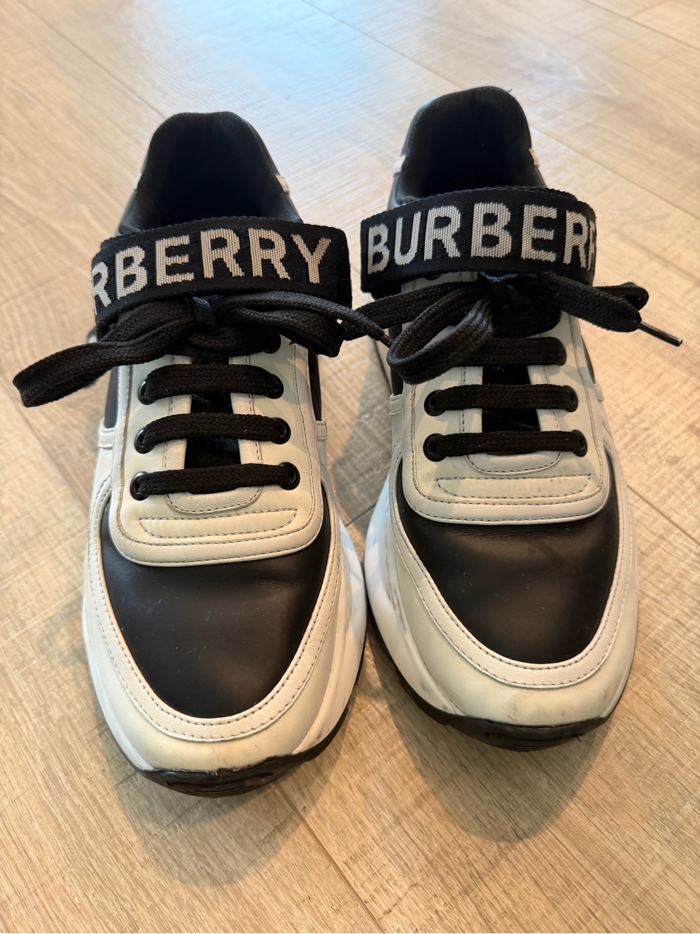 Burberry Black and White Kids Logo Strap Sneakers
